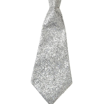 Zilveren Stropdas Glitter Met Elastiek van Widmann koop je bij Partywinkel