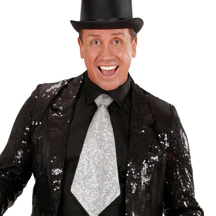 Zilveren Stropdas Glitter Met Elastiek van Widmann koop je bij Partywinkel