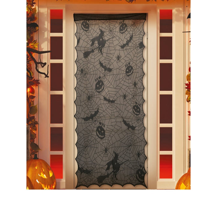 Zwart Halloween Deurgordijn Kant 1,94m van Fiestas Guirca koop je bij Partywinkel