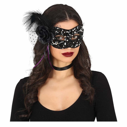 Zwart Oogmasker Bloem Pailletten van Fiestas Guirca koop je bij Partywinkel