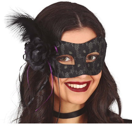 Zwart Oogmasker Veer van Fiestas Guirca koop je bij Partywinkel