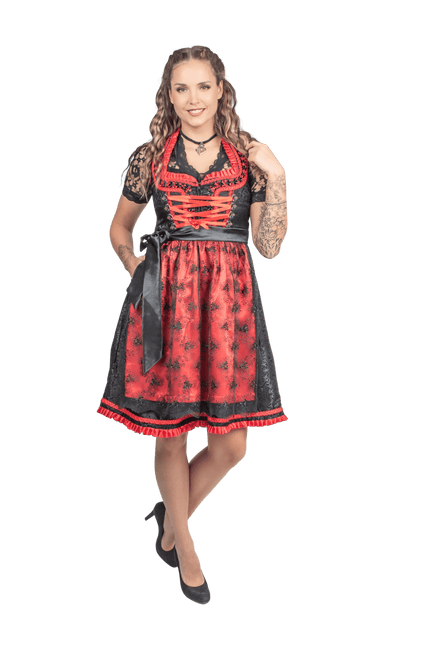 Zwart Rode Dirndl Jurk Oktoberfest Dames 2 Delig van Haus Huberts koop je bij Partywinkel