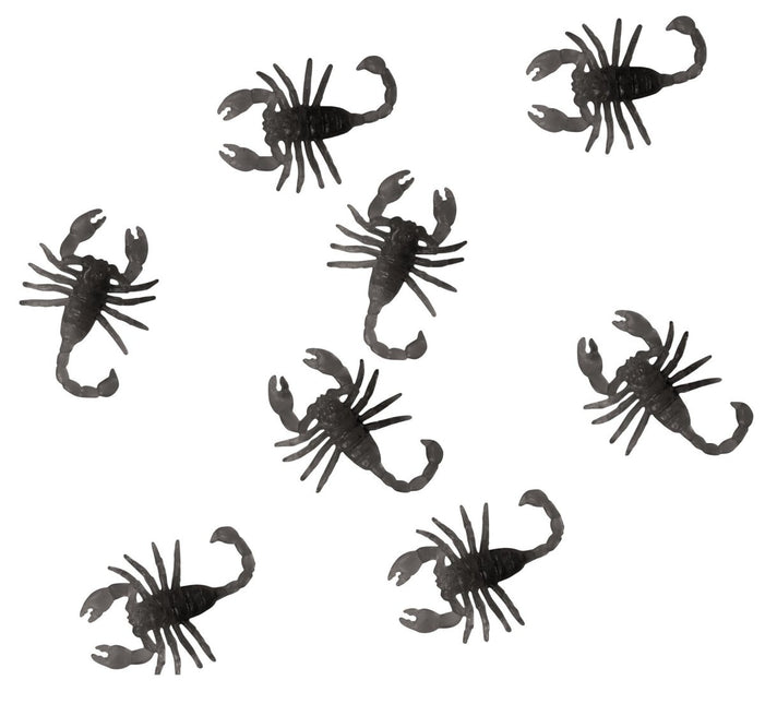 Zwarte Halloween Tafeldecoratie Schoerpioenen 6cm 7st van Fiestas Guirca koop je bij Partywinkel