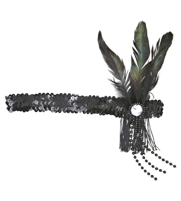 Zwarte Hoofdband Pailletten Met Veren van Widmann koop je bij Partywinkel
