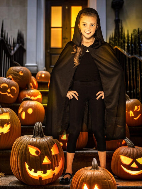 Zwarte Lange Cape met Capuchon van Smiffys koop je bij Partywinkel