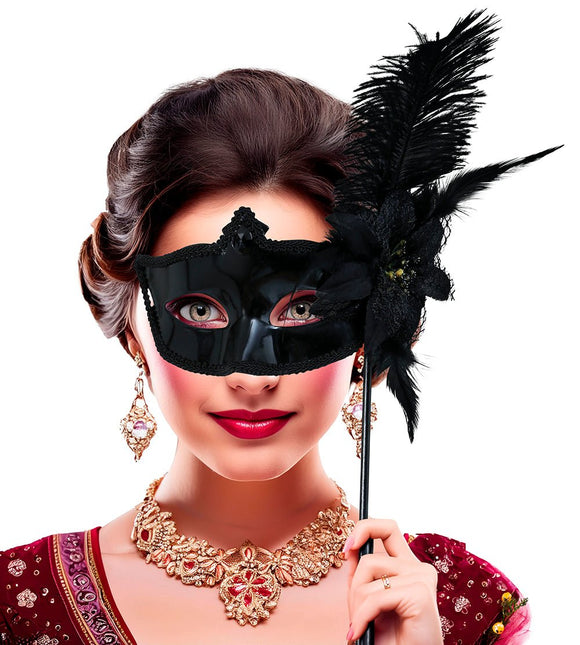 Zwarte Oogmasker Met Houder van Fiestas Guirca koop je bij Partywinkel