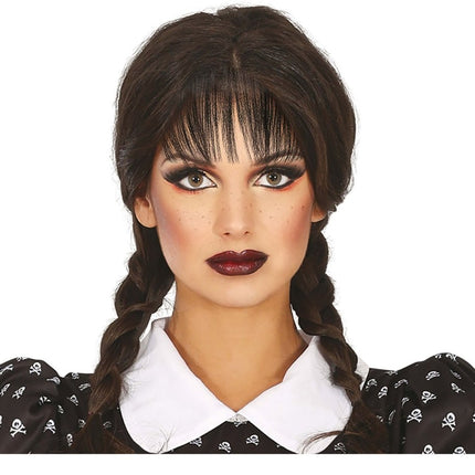 Zwarte Pruik met Vlechten Pony van Fiestas Guirca koop je bij Partywinkel