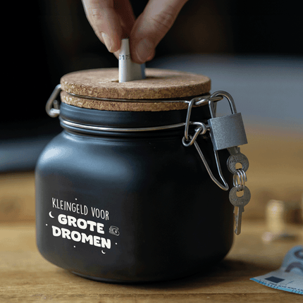 Zwarte Spaarpot Grote Dromen 12,5cm - Partywinkel - 8716764239977