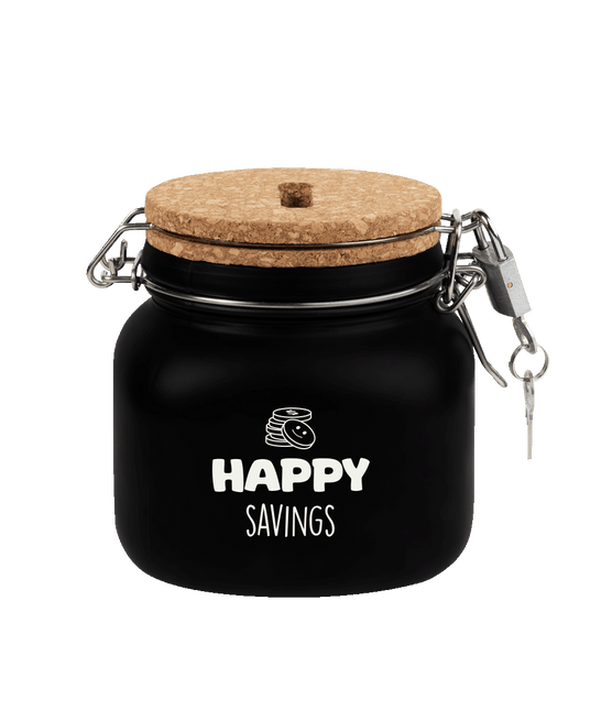 Zwarte Spaarpot Happy Savings 12,5cm - Partywinkel - 8716764239854