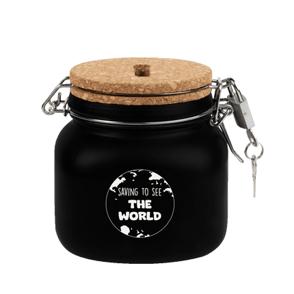 Zwarte Spaarpot Saving To See The World 12,5cm - Partywinkel - 8716764240096